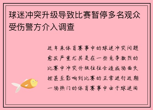 球迷冲突升级导致比赛暂停多名观众受伤警方介入调查